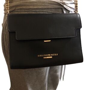 BRUNO MAGLI Black Leather Flap Leather Crossbody Bag Made in Italy
